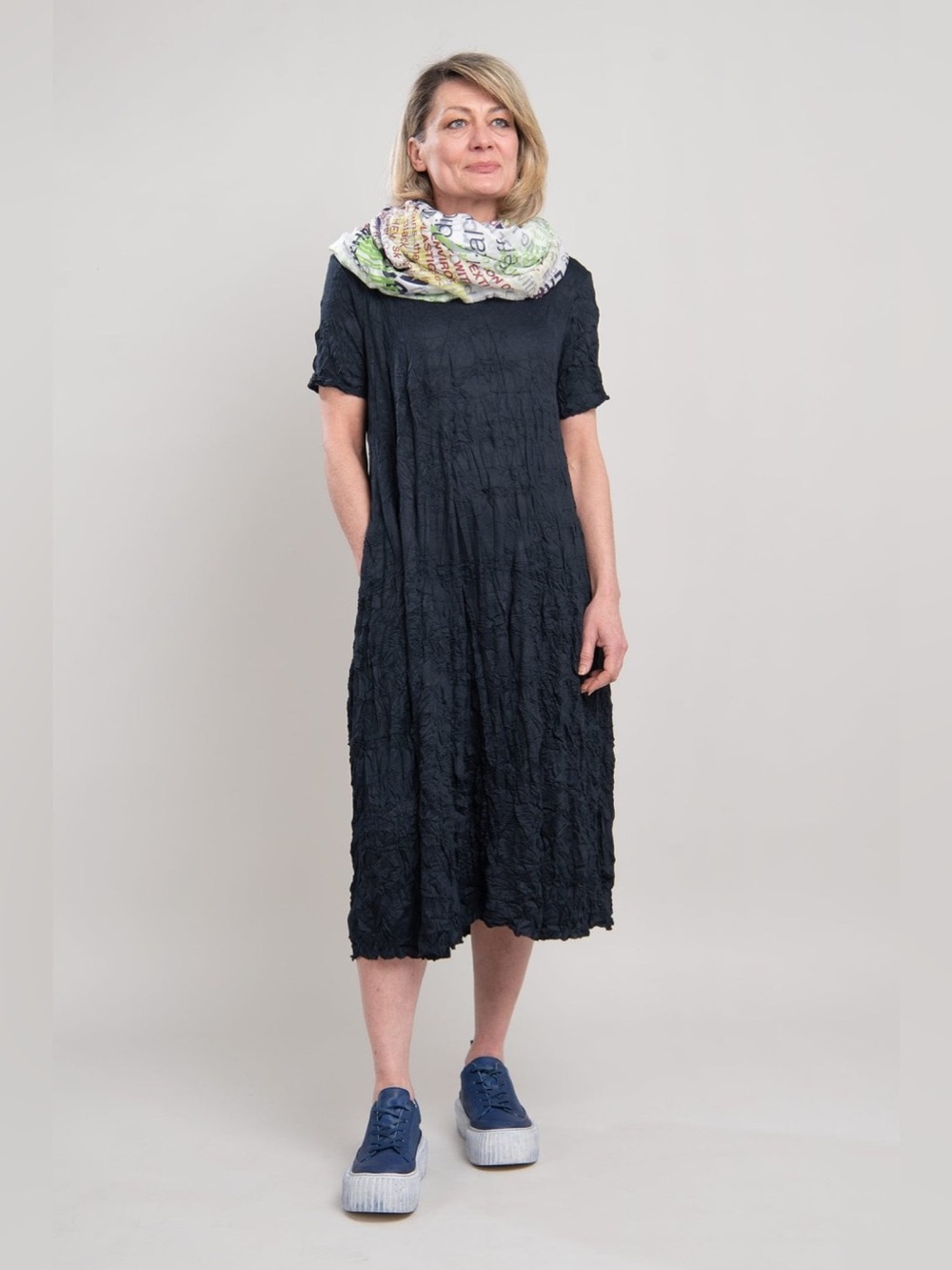 Luukaa Crinkled cotton lagen look navy dress 14 oversized art modern boho chic